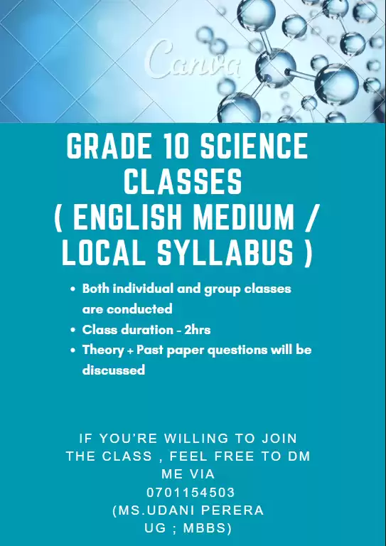 Grade 10 Science classes (English medium / Local syllabus )