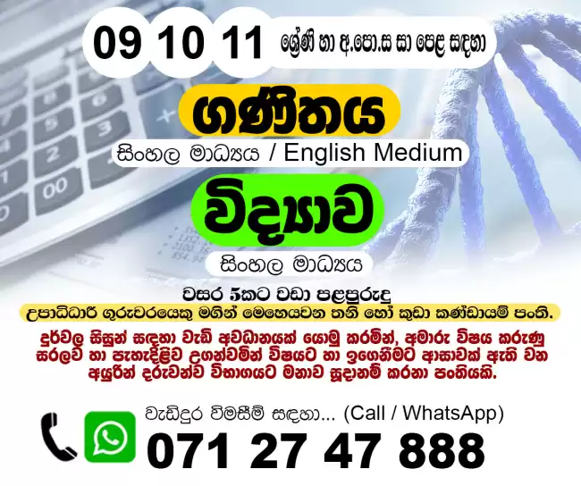 Grade 11,10 & O/L Mathematics and Science Individual Class around Colombo