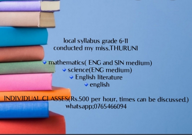 GRADE 6-11 MATHS, SCIENCE(only eng medium), ENGLISH LIT,HISTORY AND GEOGRAPHY IN BOTH SINHALA AND ENG MEDIUM