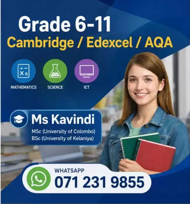 Grade 6-11 (O/L) Science, Maths, ICT- (English Medium)- Cambridge/Edexcel/AQA Syllabus