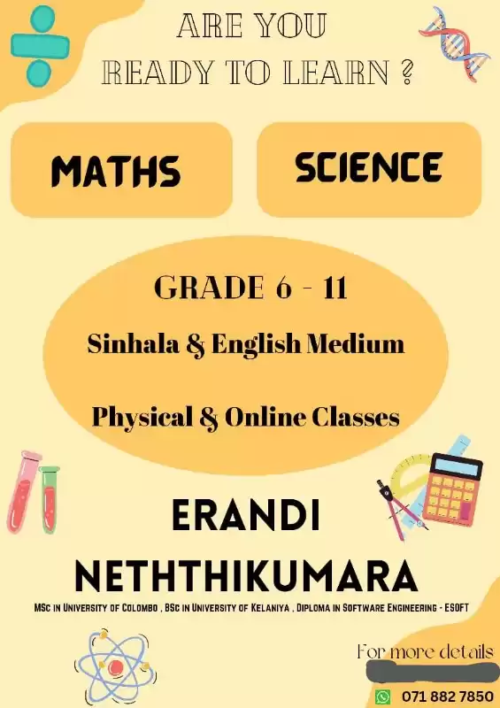 Grade 6-11 Science, Maths, ICT(English Medium / Sinhala Medium) :(Local Syllabus/Cambridge Syllabus)