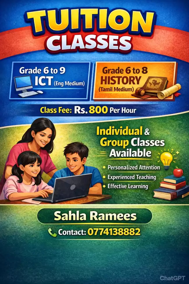 Grade 6–9 ICT Classes in English | Grade 6–8 History Classes in Tamil