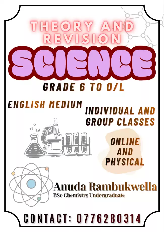 Grade 6 to OLs English medium science classes local syllabus with group or individual configurations in Colombo and Gampaha districts