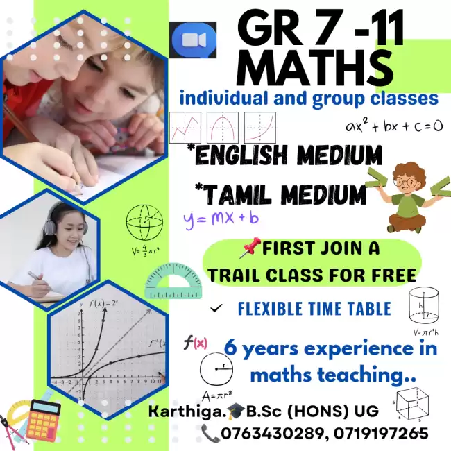 Grade 8 to 11 Maths Classes (Cambridge/ Edexcel/ GCE O/L) by (English/ Tamil) medium