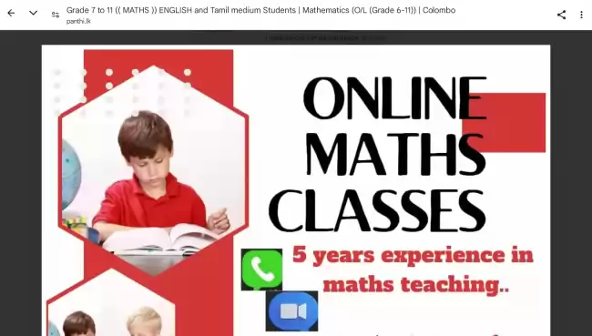 GRADE 8 TO 11 ONLINE MATHS CLASSES for English medium and Tamil medium