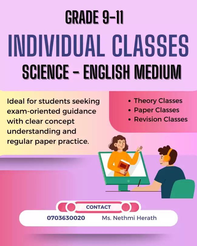 Grade 9 -11 Individual Science Classes (English Medium)