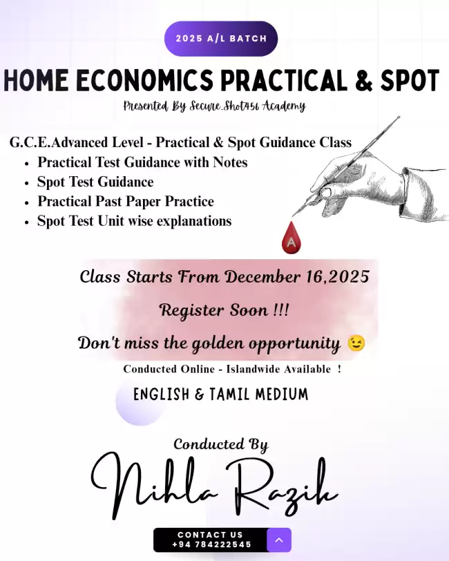 Home Economics Practical & Spot Test Class