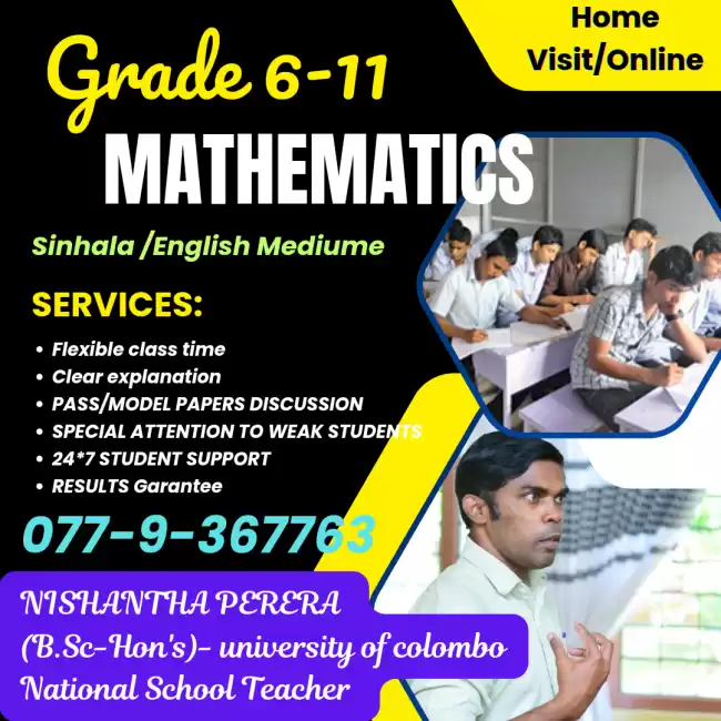 Home visit/Online -Mathematics class - Sinhala /English mediume -Grade 6-11