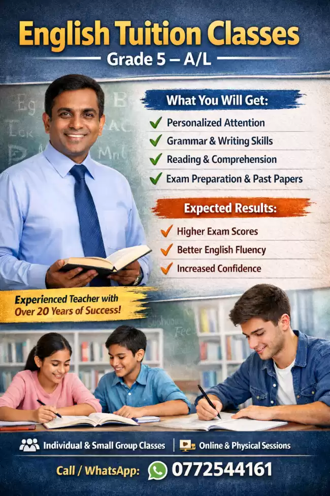 🏠 Home Visiting English Teacher – Fast Results (Grade 5 – A/L)