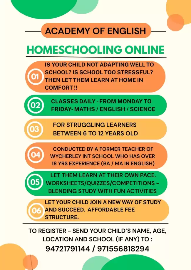HOMESCHOOLING BY AOE - MATHS/ENGLISH/SCIENCE