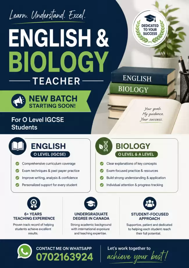 IGCSE and IAL English and Biology teacher