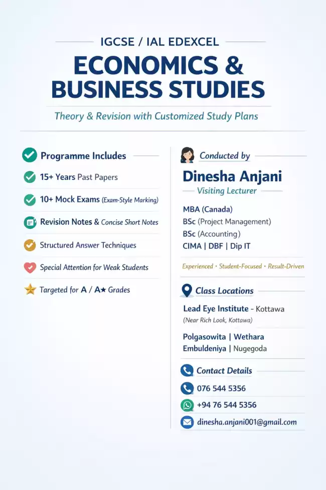 IGCSE / IAL EDEXCEL ECONOMICS & BUSINESS STUDIES Theory & Revision with Customized Study Plans