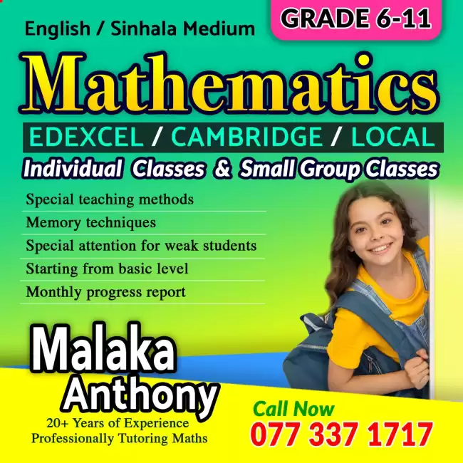 Individual classes (Home visit) for grade 6 to O/L Maths