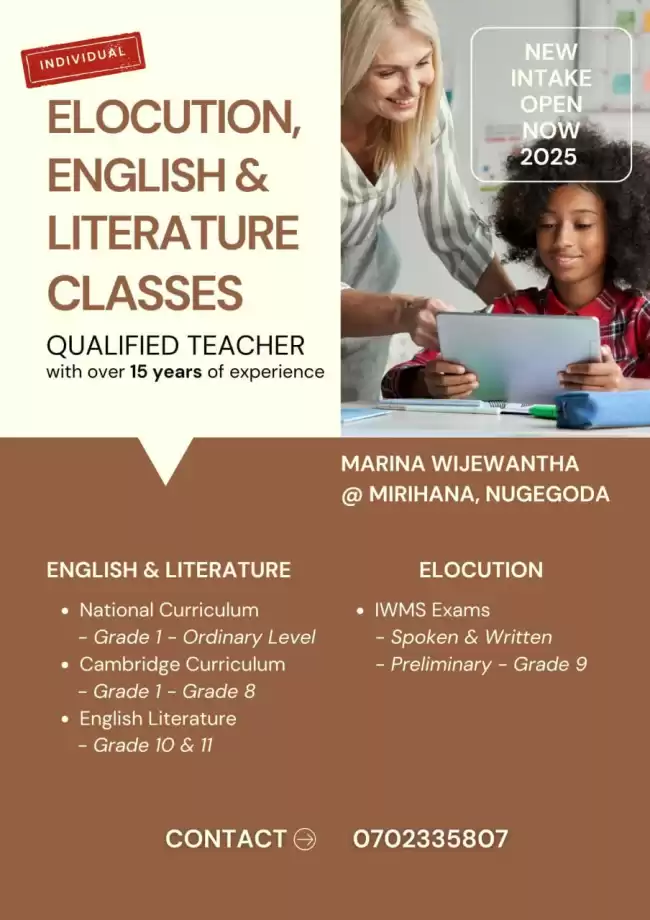 Individual English and Elocution classes