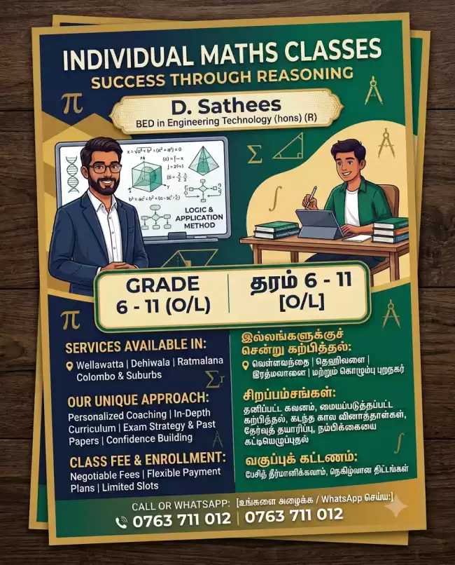 Individual Maths Classes (Grade 6 - 11 O/L)