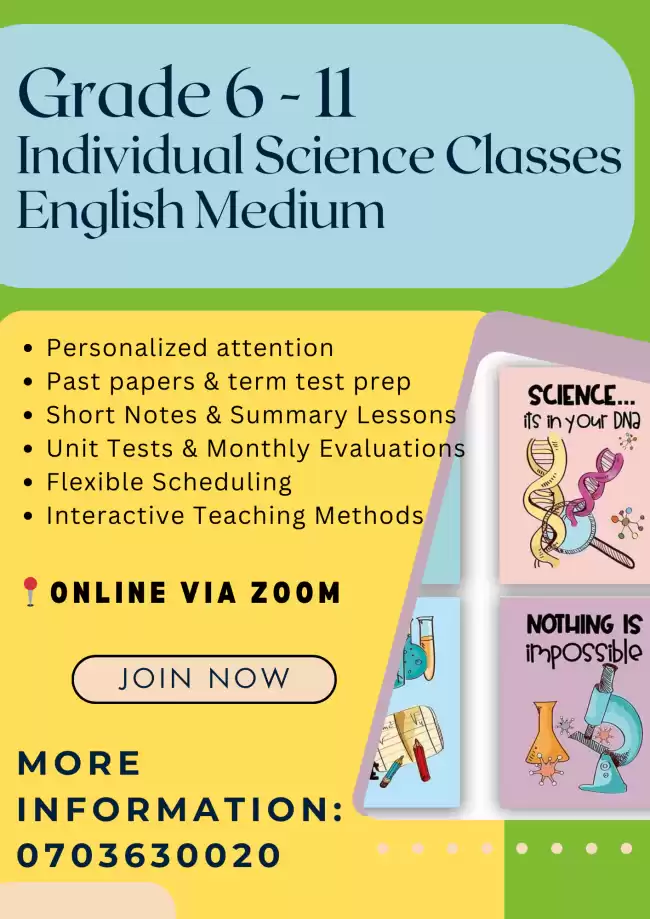 Individual Science Classes for Grades 6-11 (English Medium)