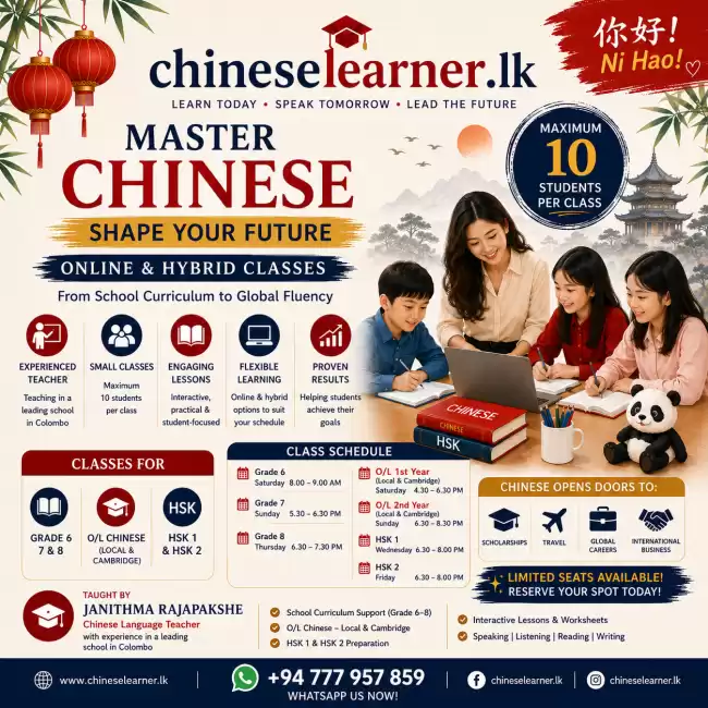 Interactive Chinese classes for Grades 6–8, O/L Local & Cambridge, and HSK 1–2.