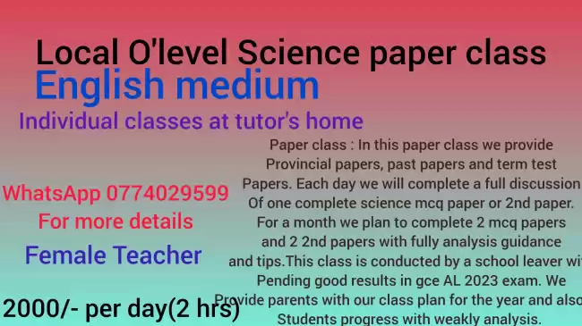 Local olevel English medium Science paper class
