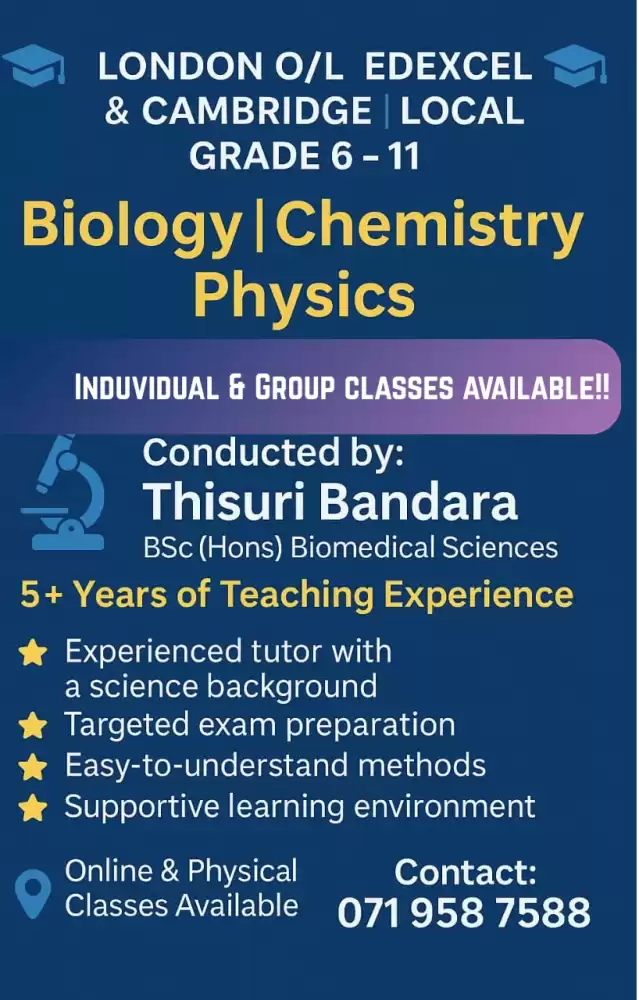 London/Local- Grade 6-11(Biology, Chemistry, Physics)tuition