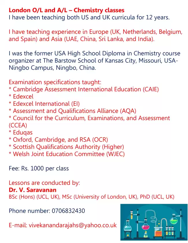 London O/L and A/L – Chemistry classes