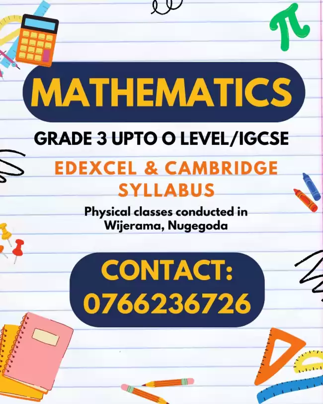 Mathematics Classes For Students From Grade 3 To O/L - Edexcel/Cambridge/Local Syllabus