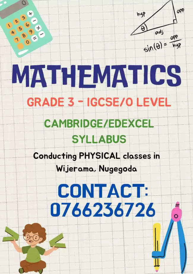 Mathematics Classes For Students From Grade 3 To O/L - Edexcel/Cambridge/Local Syllabus