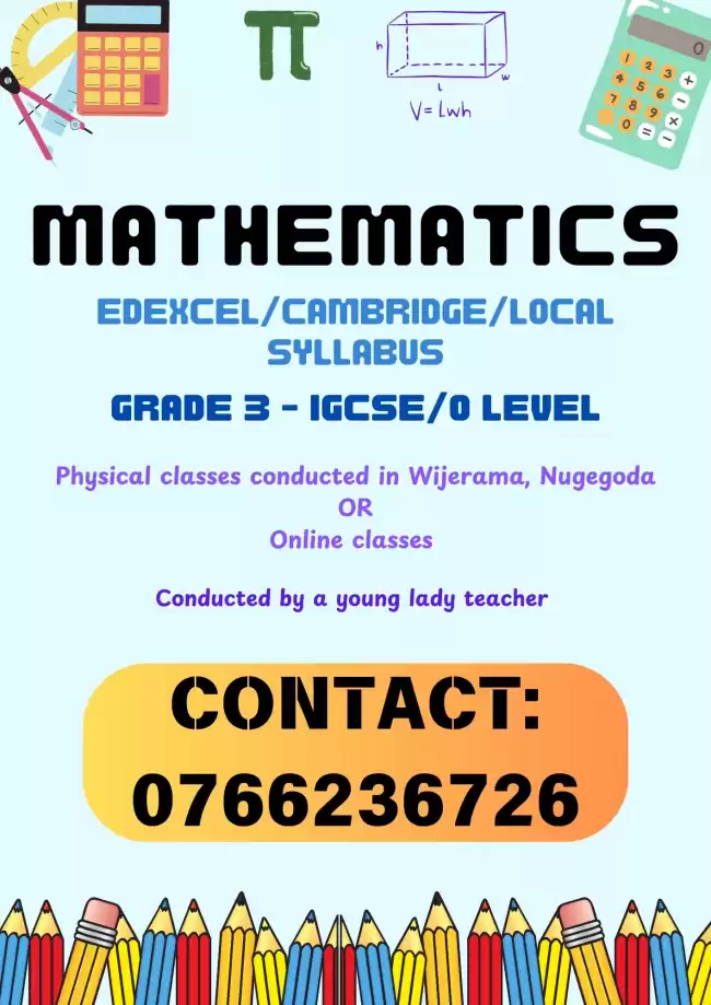 Mathematics Classes For Students From Grade 3 To O/L - Edexcel/Cambridge/Local Syllabus