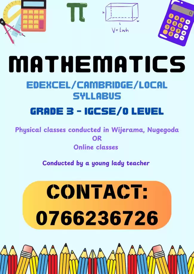 Mathematics Classes For Students From Grade 3 To O/L - Edexcel/Cambridge/Local Syllabus