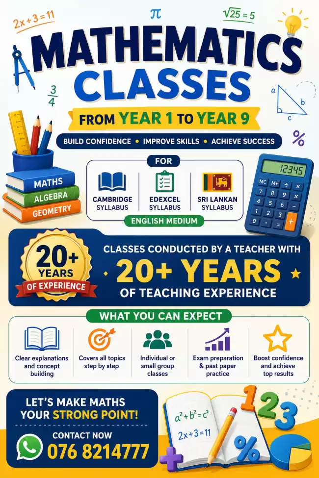 Mathematics classes from Year 1-9( English)