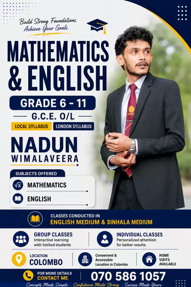 Mathematics & English Classes (Grade 6–11 O/L) | Local & London Syllabus | Colombo