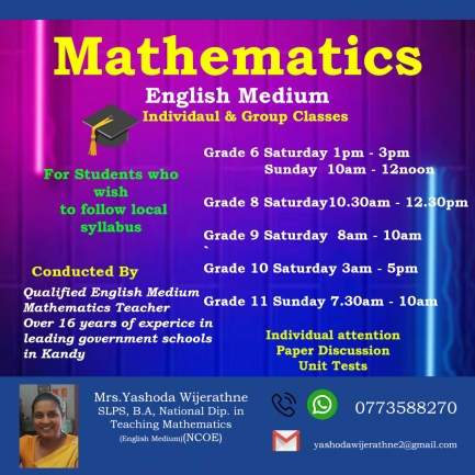 Mathematics English Medium Grade 6,7,8,9,10,11