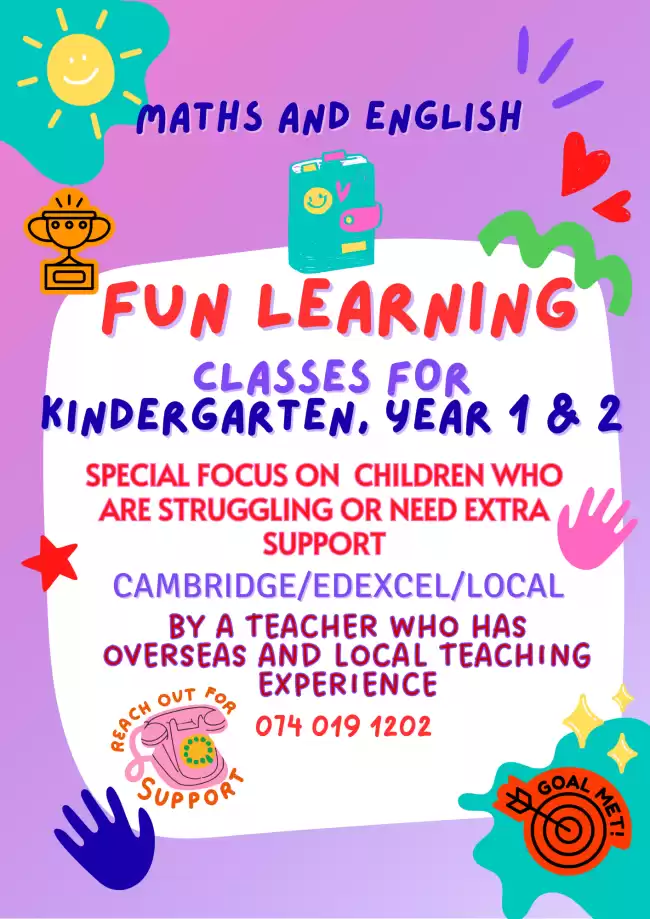 Maths and English classes for Year 1, 2 and Kindergarten