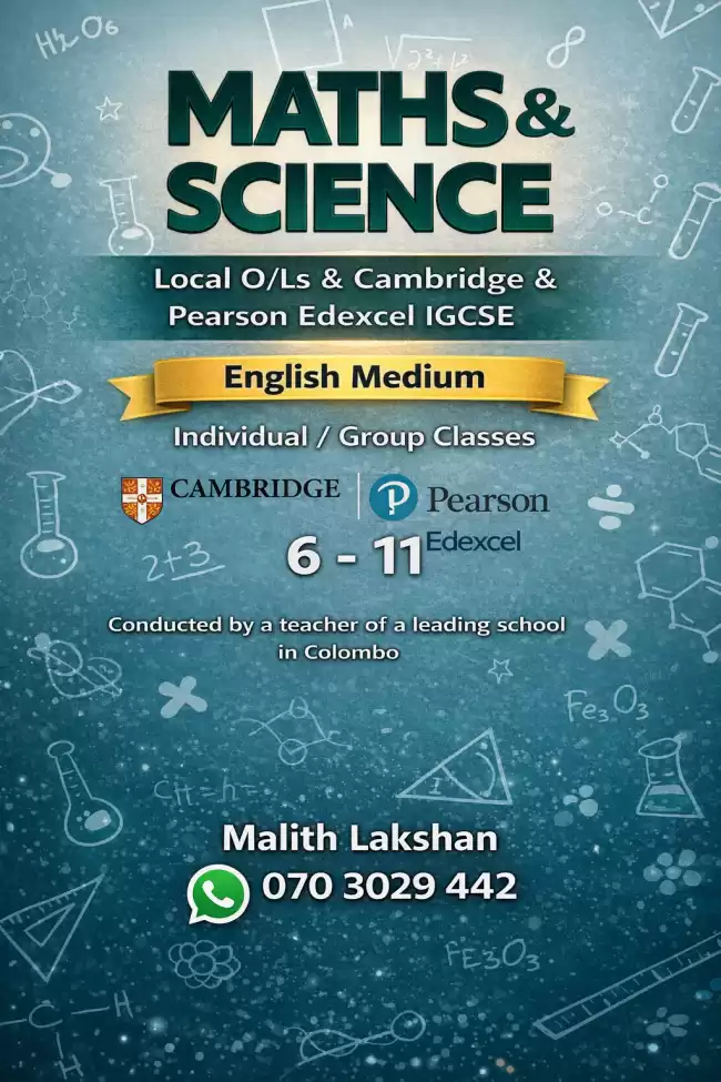 Maths and Science classes in English medium