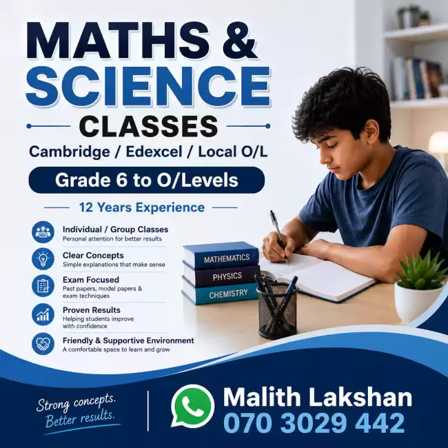 Maths and Science English medium classes for grades 6 to 11