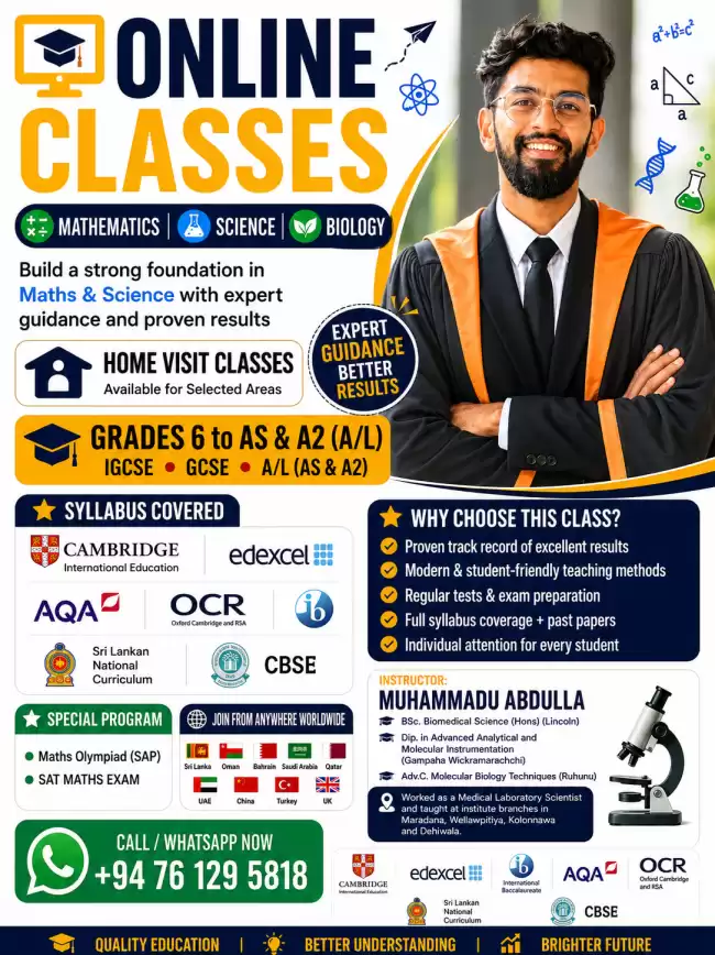 MATHS AND SCIENCE HOME VISIT & ONLINE CLASSES