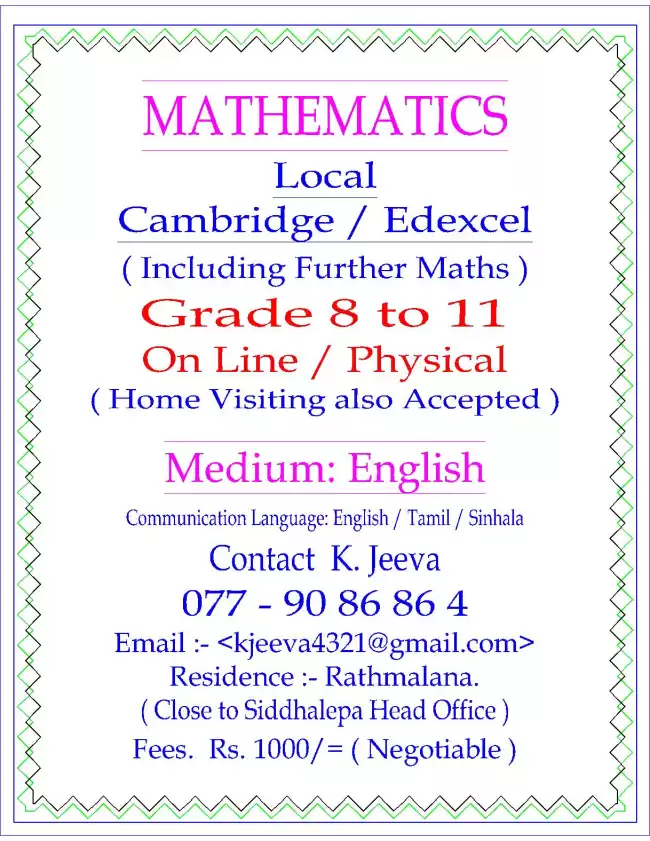 Maths Classes Cambridge / Edexcel / Local Gr. 8 to Gr. 11. English Medium