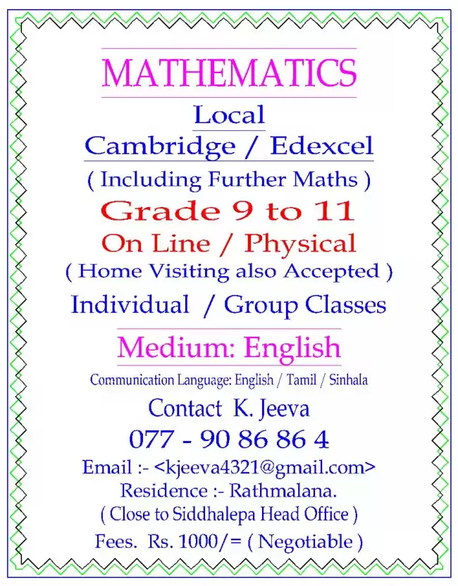 Maths Classes Gr. 9 to Gr. 11