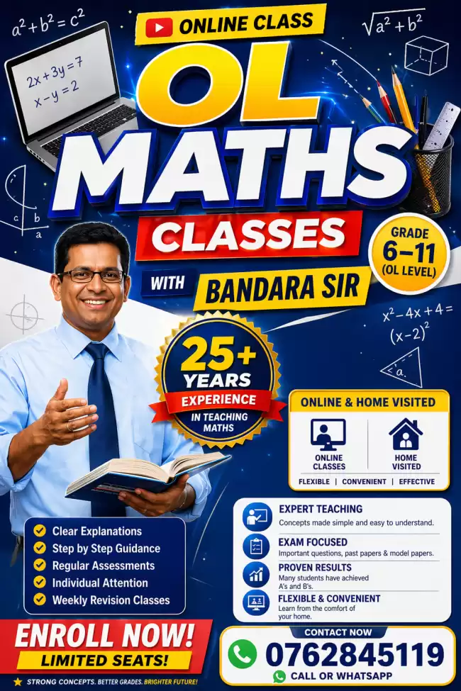 MATHS FOR GRADE 6-11(SINHALA & ENGLISH Medium)Online & Home Visited-Theory, Revision, Paper CLASSES