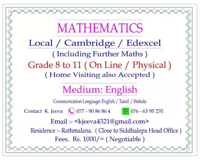 Maths ( Gr. 8 to O/L.)Edexcel / Cambridge / Local