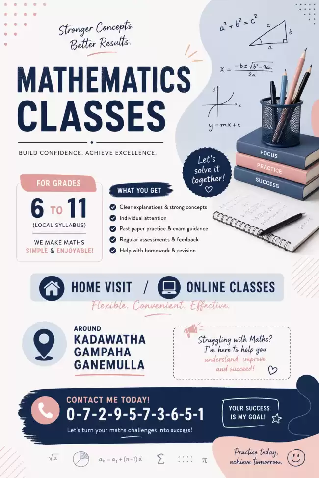 Maths Grade 6-11 Home Visit / Group Classes