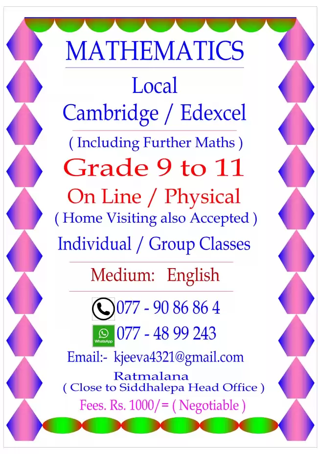 Maths. On Line Gr. 9 to 11. Local/Cambridge/Edexcel