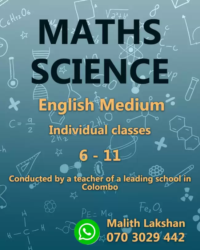 Maths Science English medium classes Grades 6 - 11