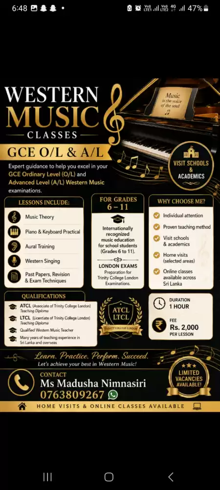 Music class for grades 6- 11 GCE O/L & A/L
