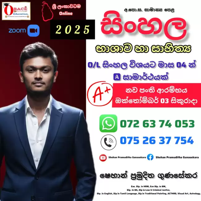 සිංහල භාශාව හා සාහිත්‍ය පංති