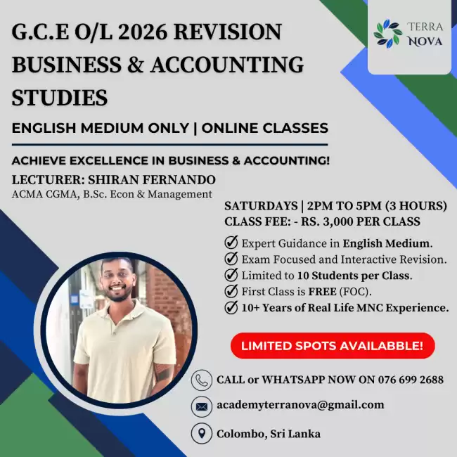 O/L 2026 BUSINESS AND ACCOUNTING - CRASH COURSE (ENGLISH MEDIUM)