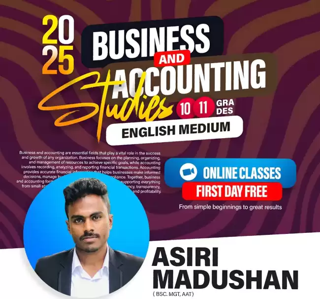 O/L Business & Accounting Studies (Commerce) English Medium Classes 10 & 11 -Asiri Madushan