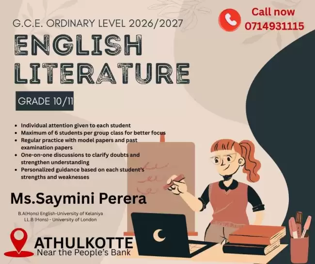 O/L English Literature Classes since 2017 - Ethulkotte/Rajagiriya