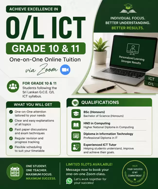 💻 O/L ICT Online Tuition – Grade 10 & 11 (Individual Classes Only)