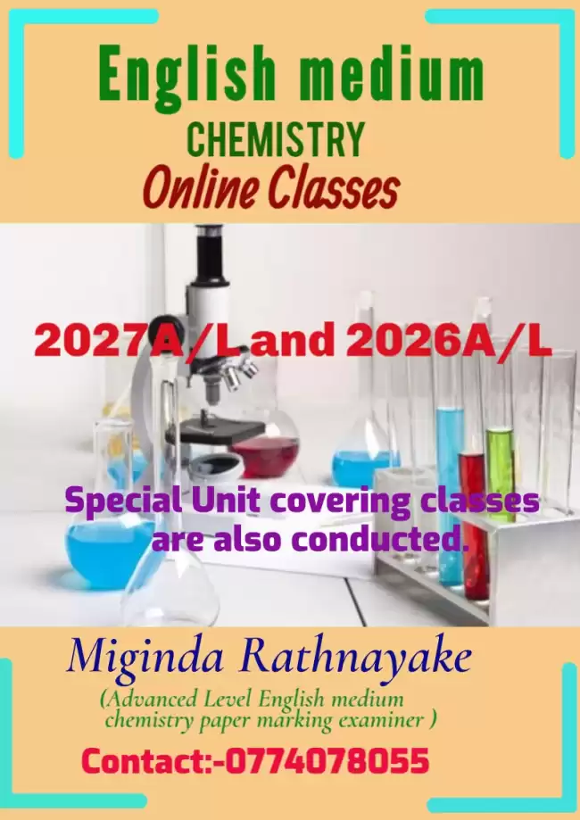 Online English mediuum Advanced level chemistry classes
