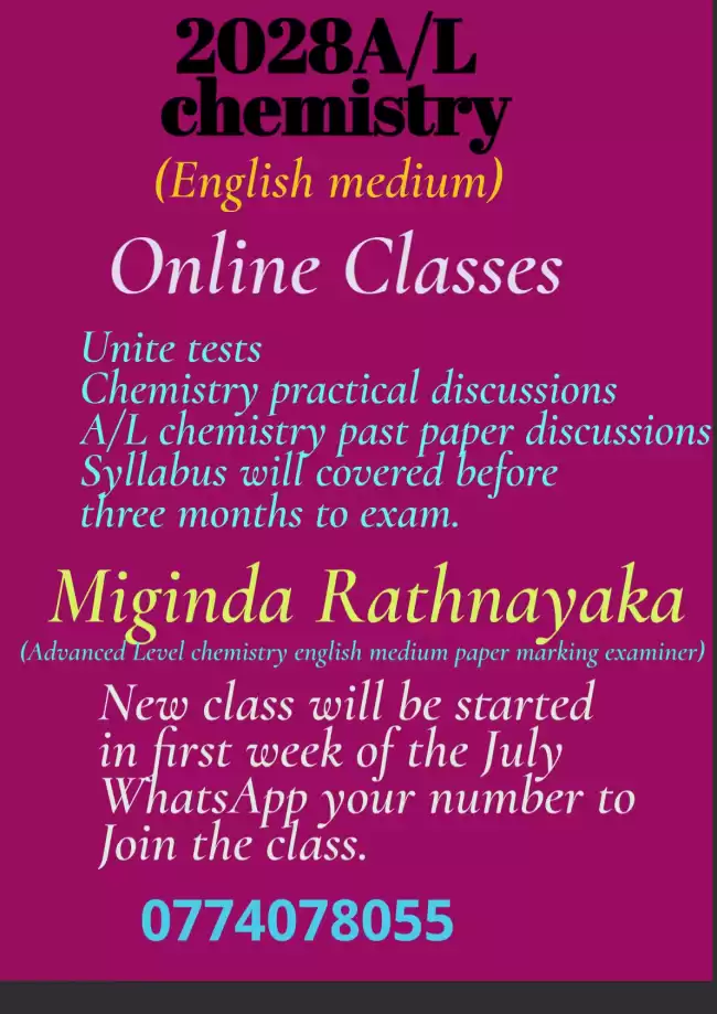 Online English mediuum Advanced level chemistry classes